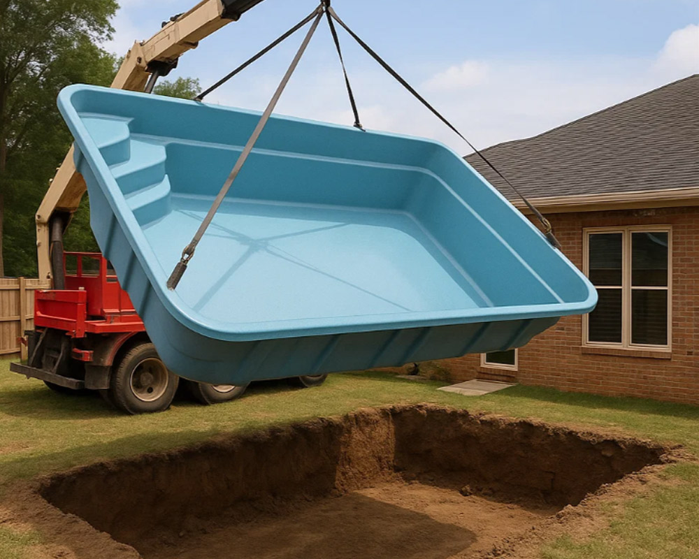 seamless inground fiberglass pool shell installation in Abbeville AL